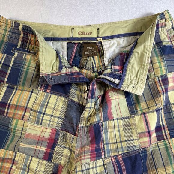 Chor Mens Cargo Shorts 38 Madras Patchwork Plaid Camo Vintage Bermuda Preppy Y2K - Picture 8 of 8